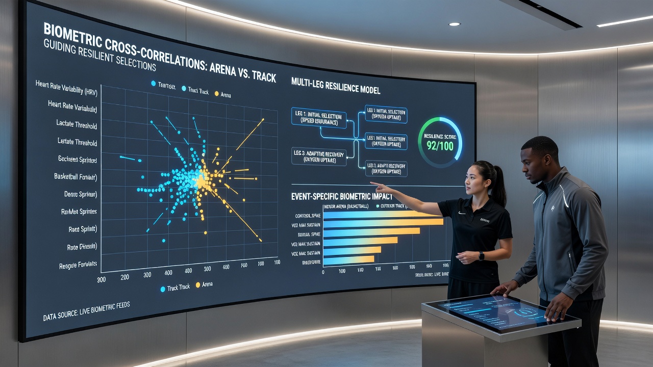 Data visualization of biometric correlations between arena sports and track events