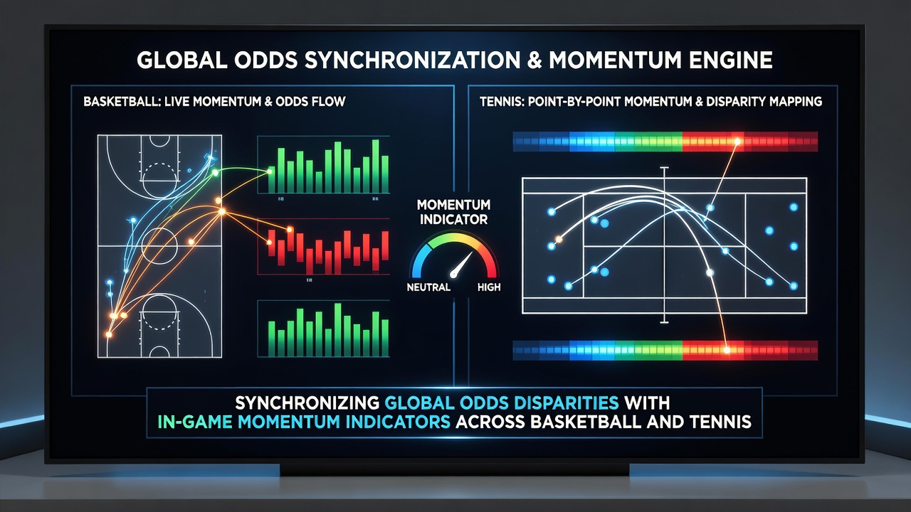 Tennis match statistics overlaid with live odds movement charts from international books