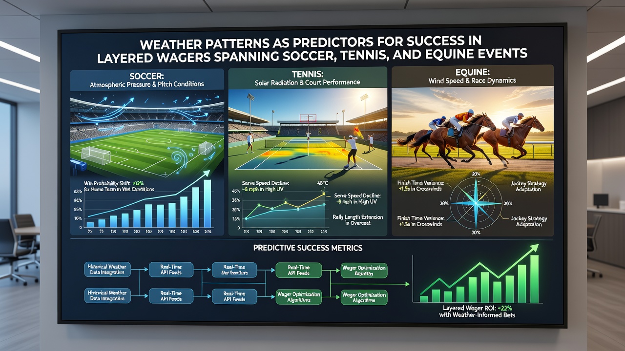 Data visualization of wind patterns affecting tennis serves and track moisture levels for horse racing